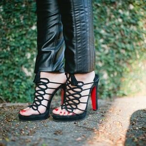 Christian Louboutin Salsbourg 120 Platform Suede Black Sandals Heels